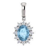 14K White Blue Topaz & 1/3 CTW Diamond Pendant