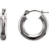 14K White 15mm Tube Hoop Earrings