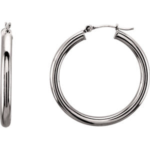 14K White 15mm Tube Hoop Earrings