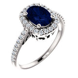 14K White Chatham® Created Blue Sapphire & 1-3 CTW Diamond Ring