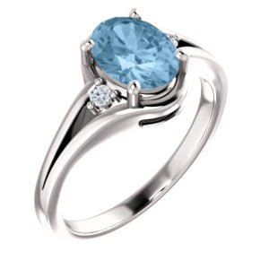 14K White Sky Blue Topaz & .05 CTW Diamond Ring