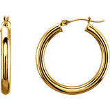 14K White 15mm Tube Hoop Earrings