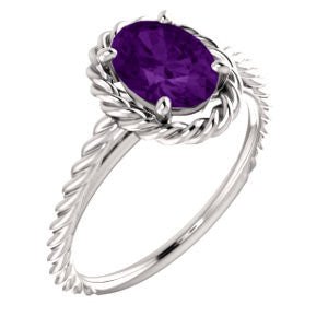 14K White Amethyst Rope Ring