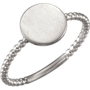 Continuum Sterling Silver Round Engravable Beaded Ring