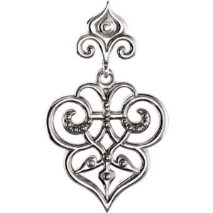 14K White Fleur-De-Lis Decorative Dangle Pendant