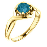 14K Yellow 5.5mm Round Genuine London Blue Topaz Ring