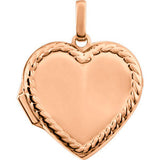 14K White Heart Rope Design Locket