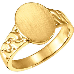 14K Yellow 14x11mm Men's Signet Ring with Brush Finish