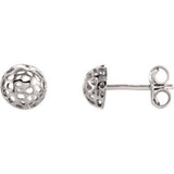 14K White Half Ball Textured Earrings