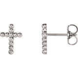 14K Yellow Beaded Cross Earrings