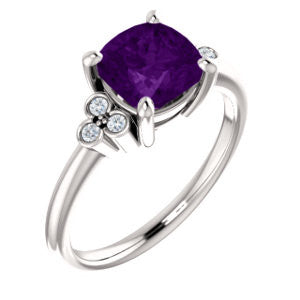 14K White 7x7mm Genuine Amethyst & 1-6 CTW Diamond Ring