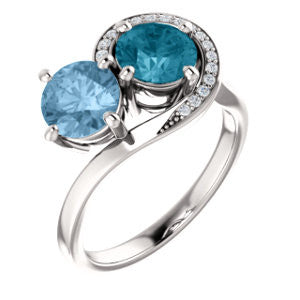 14K White London Blue Topaz & Sky Blue Topez .06 CTW Dia Ring