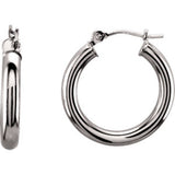 14K White 15mm Tube Hoop Earrings