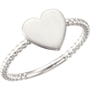 Continuum Sterling Silver Heart Engravable Beaded Ring