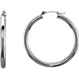 14K White 15mm Tube Hoop Earrings