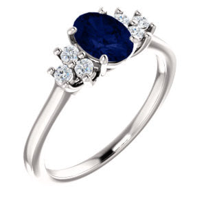 14K White Blue Sapphire  & 1/5 CTW Diamond Ring