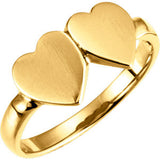 14K White Double Heart Signet Ring