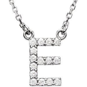 14K White Letter "E" 1-6 CTW Diamond 16" Necklace