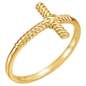 14K Yellow Rope Sideways Cross Ring