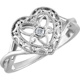 Sterling Silver .025 CTW Diamond Heart Ring Size 6