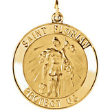 14K Yellow 12mm Round St. Florian Medal