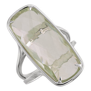 Sterling Silver 25x10mm Green Quartz Ring