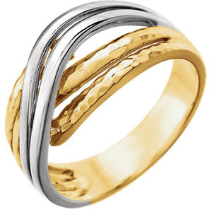 14K Yellow & White Overlap Hammered Ring