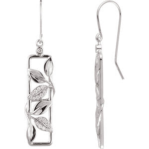 14K White 1-4 CTW Diamond Drop Earrings with Leaf Design & Accent