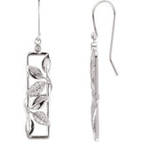 14K White 1-4 CTW Diamond Drop Earrings with Leaf Design & Accent