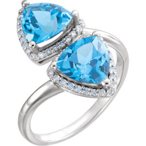 14K White Swiss Blue Topaz & 1/5 CTW Diamond Ring