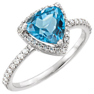 14K White Swiss Blue Topaz & 1/4 CTW Diamond Ring