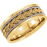 14K Yellow & White 8mm Comfort-Fit Hand-Woven Band Size 6