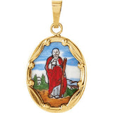 14K Yellow 13x10mm St. Jude Hand-Painted Porcelain Medal