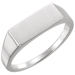 14K White Men's Rectangle Signet Ring