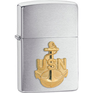 Zippo® Navy Anchor Emblem Brushed Chrome Lighter