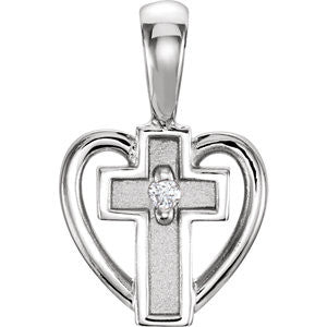 14K Yellow .01 CTW Diamond Heart Cross Pendant