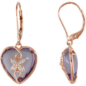 Rose de France & Diamond Heart Lever Back Earrings