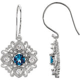 14K White London Blue Topaz & 1-2 CTW Diamond Vintage-Style Earrings