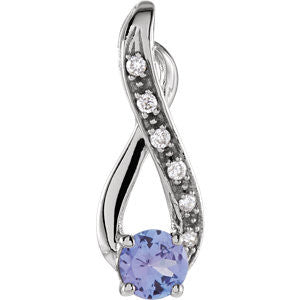 14K White Tanzanite & .04 CTW Diamond Pendant