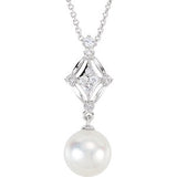 14K White .01 CTW Diamond and Freshwater Cultured Pearl 18" Necklace