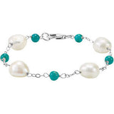 Sterling Silver Pearl & Turquoise Bracelet