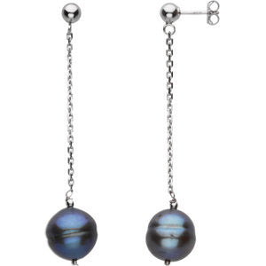 14K Yellow Freshwater Cultured Black Pearl Earrings