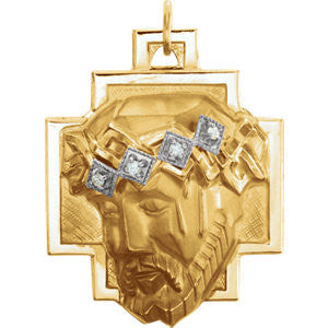 14K Yellow 15.4x11.2mm Face of Jesus Pendant