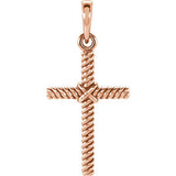 14K Rose 23.8x11.35mm Rope Design Cross Pendant