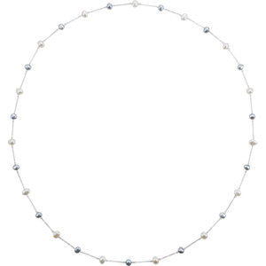 Sterling Silver 8.5-10mm Freshwater White & Grey Pearl 47.25" Necklace