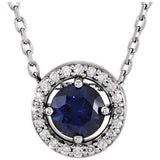 14K White Blue Sapphire & .06 CTW Diamond 16" Necklace