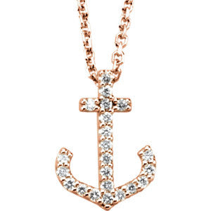 14K White 1-8 CTW Diamond Anchor Necklace