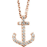 14K White 1-8 CTW Diamond Anchor Necklace