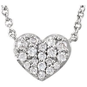 14K White 1-10 CTW Diamond Heart 18" Necklace