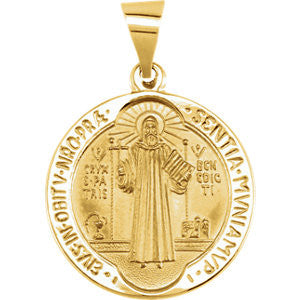 14K Yellow 18.5mm Round Hollow St. Benedict Medal